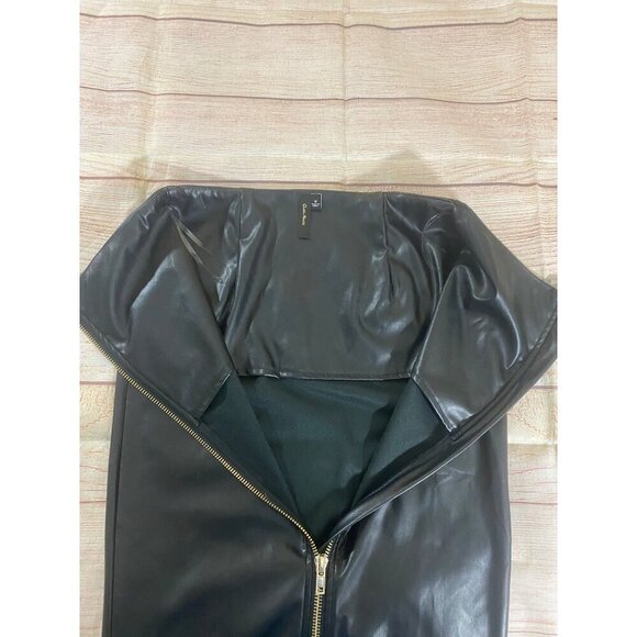 Queen Maria Women's Front Zip Black Faux Leather Midi Skirt - Medium - Picture 9 of 12